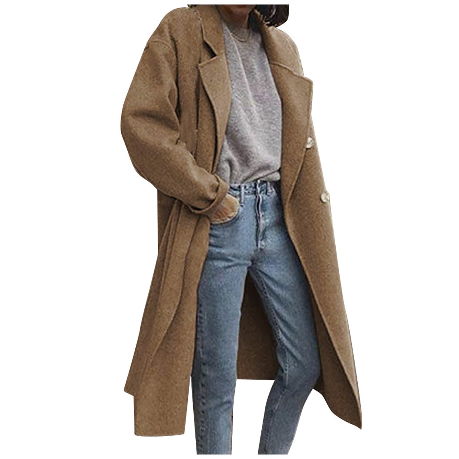 Women's Double-Breasted Wool Trench Coat - Windproof & Stylish for Work & Travel
