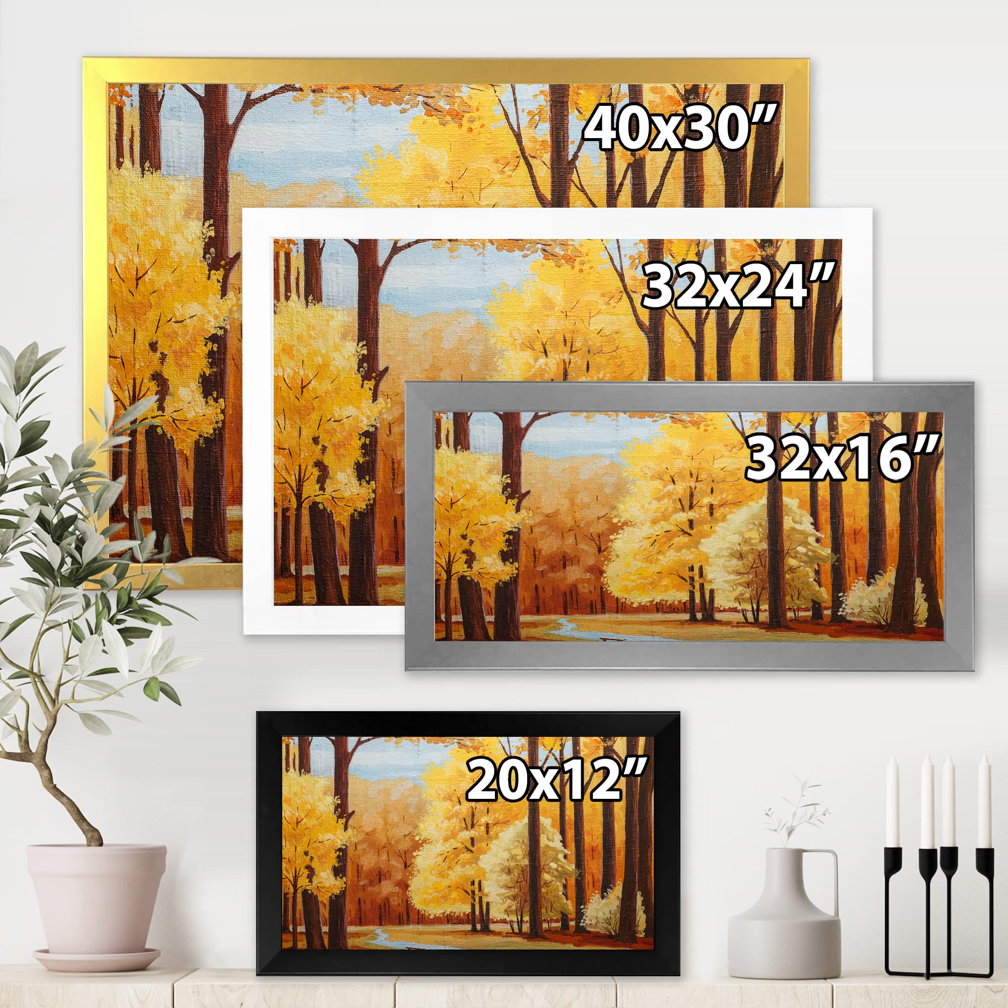 DesignQ Orange Autumn Trees At Dawn Farmhouse Framed Wall Art - Rustic Landscape Painting for Living Room, Bedroom & Office Decor - Perfect Gift for Housewarming & Holidays