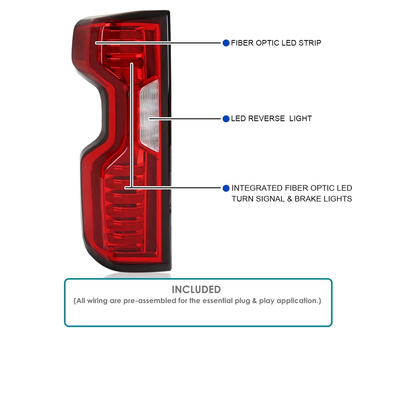 Spec-D Tuning Red Full LED Tail Lights for 2019-2023 Chevy Silverado 1500 - Left & Right Pair Tail Lamp Assembly - Enhanced Visibility & Style for Night Driving & Custom Truck Upgrades