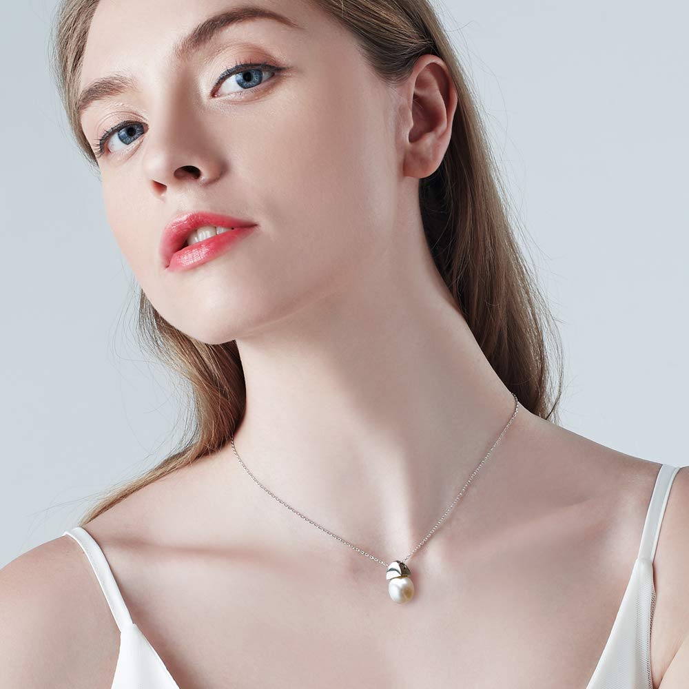 Fei Liu 925 Sterling Silver Pearl Pendant Necklace for Women - Elegant Jewelry Gift Box - Perfect for Weddings, Anniversaries & Special Occasions