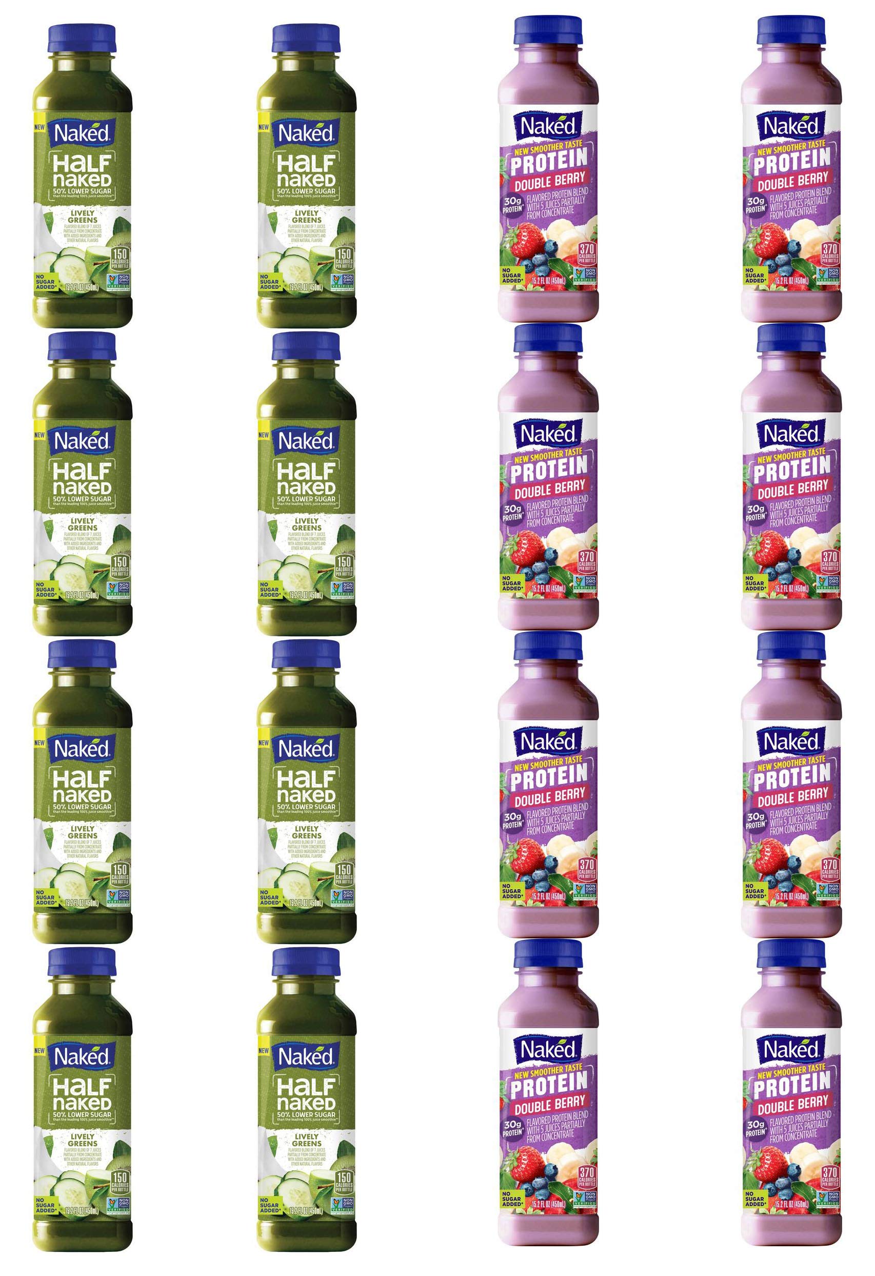 Naked Juice Variety Pack - 15.2oz Plastic Bottles (16 Pack) with Lively Greens & Double Berry Protein | Healthy Drinks for Workouts, Office Snacks & On-the-Go Nutrition