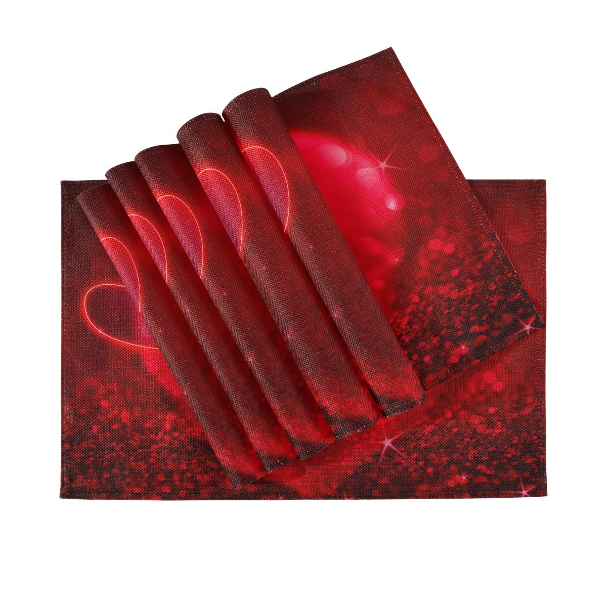 Bolaz Red Hearts Valentines Placemats Set of 4 - Washable Table Mats for Kitchen, Dining & Home Decor (12x18 Inches) - Perfect for Valentine's Day, Mother's Day & Romantic Dinners