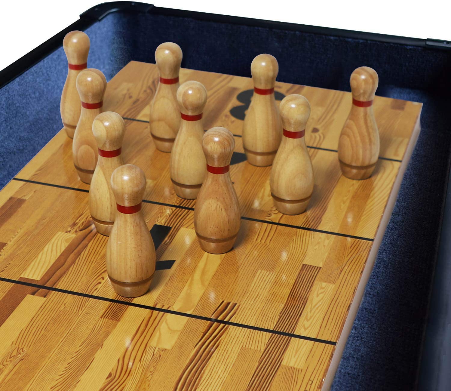10-Piece Premium Hardwood Shuffleboard Bowling Pin Set with Durable Triangular Pinsetter, Resin Bowling Ball & Carrying Bag - Perfect for Family Game Nights, Bar Entertainment, and Backyard Parties