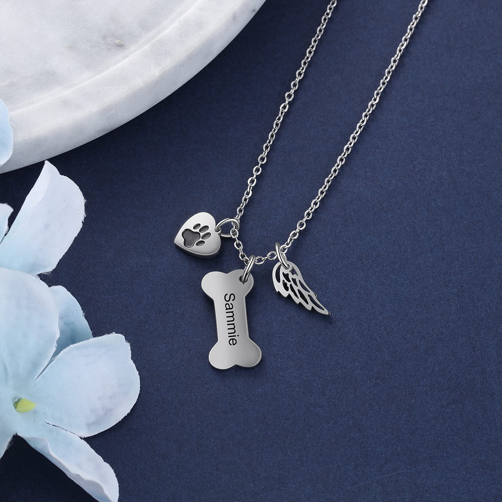 Personalized Dog Bone Necklace with Paw Charm - Custom Name Pet Memorial Jewelry for Dog Moms - Perfect Gift for Women, Dog Lovers & Pet Owners - Great for Everyday Wear, Special Occasions & Honoring Beloved Pets