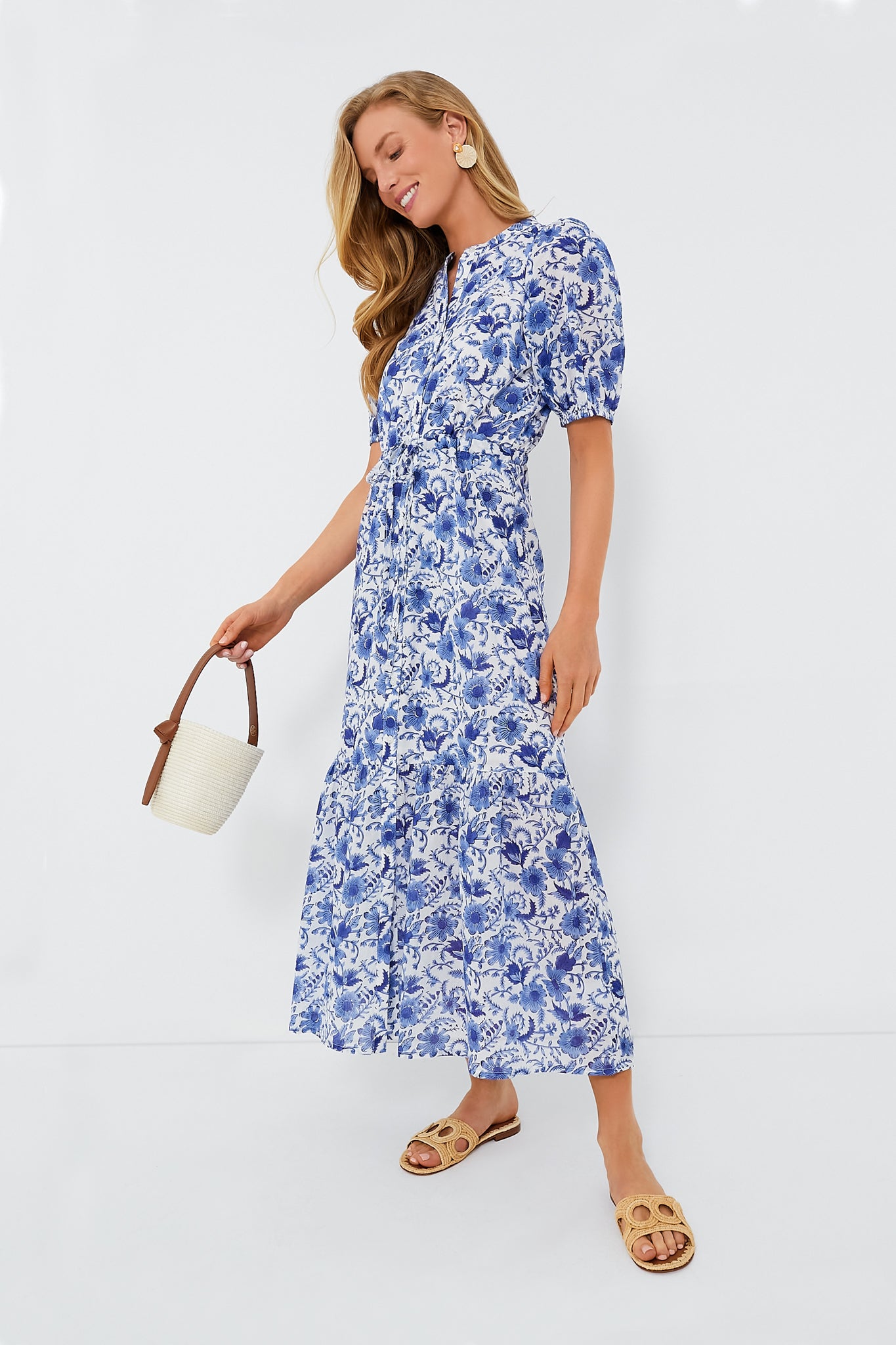 Blue Morning Flower Organic Lucy Dress - Floral Print Summer Maxi Dress for Women | Perfect for Beach Vacations, Weddings & Boho Fashion
