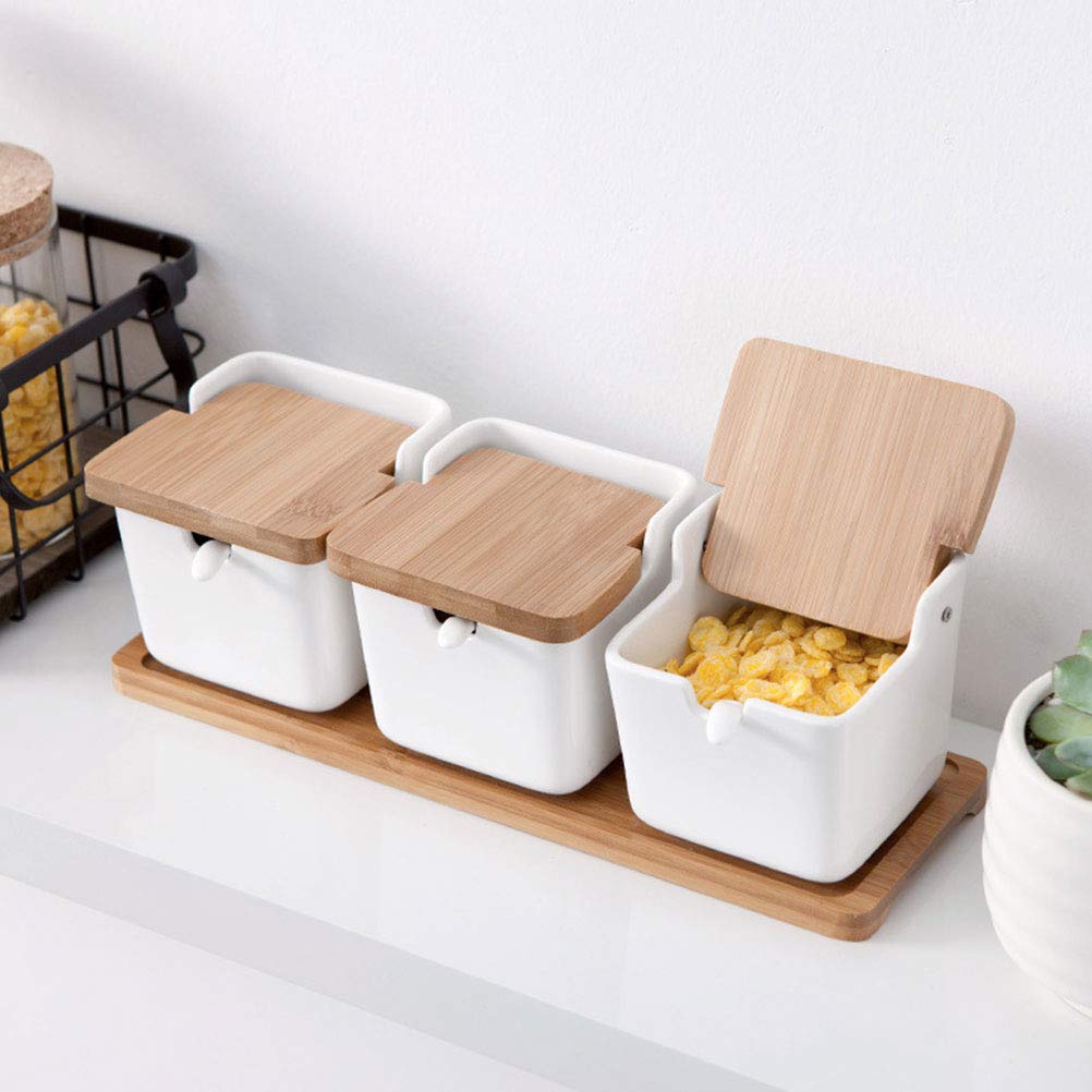2-Pack Japanese-Style Bamboo Condiment Storage Containers - Salt and Pepper Shakers, Spice Jars with Lids - Perfect for Kitchen, Dining Table, and Restaurant Use