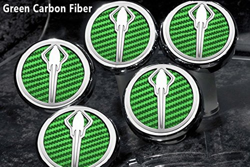 Green Carbon Fiber Fluid Cap Cover Set for Cars - 5pc Stingray Emblem
