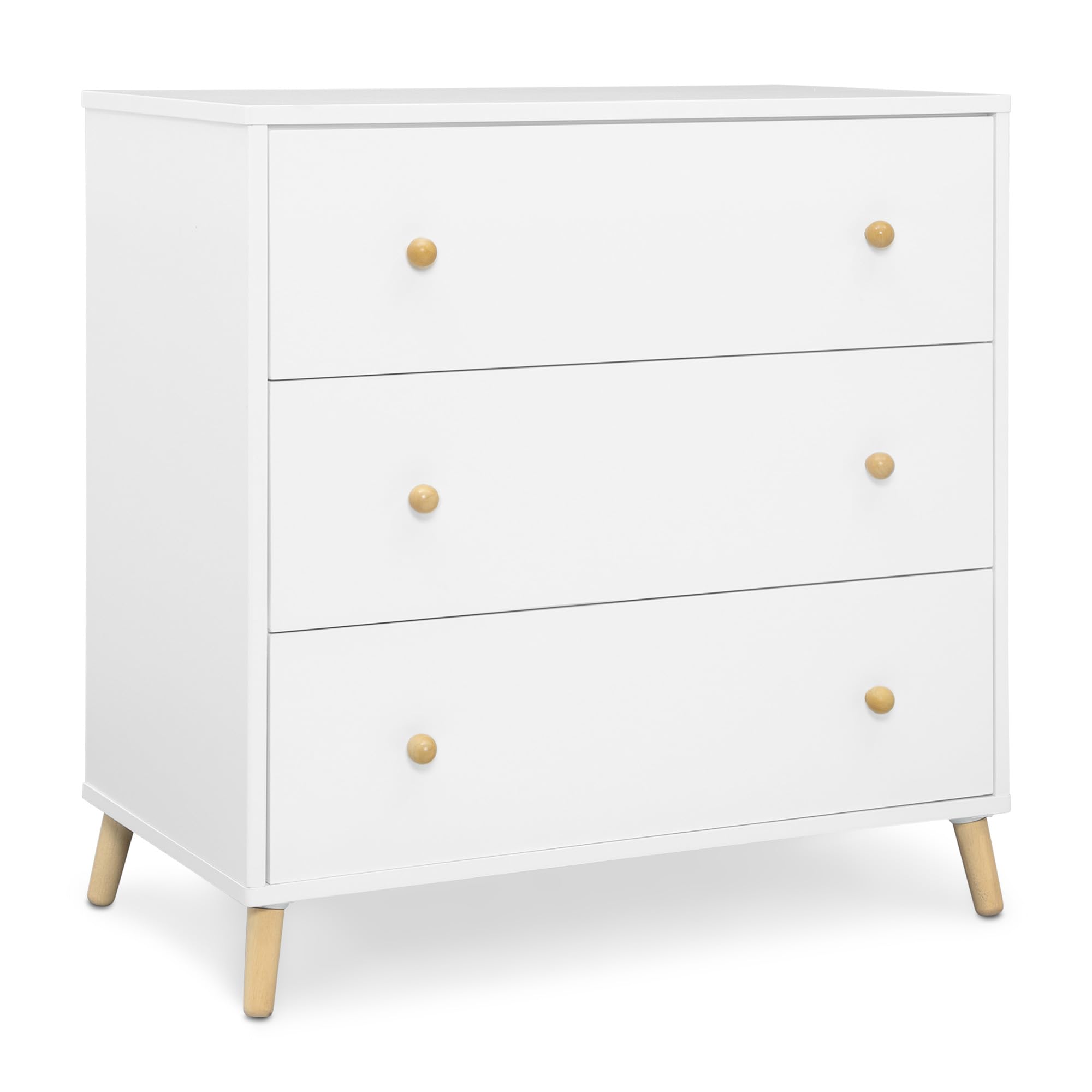 Delta Children Essex 3-Drawer Dresser with Interlocking Drawers, Bianca White/Natural - Sturdy Nursery Dresser for Baby Clothes & Essentials, Perfect for Kids' Bedroom Organization