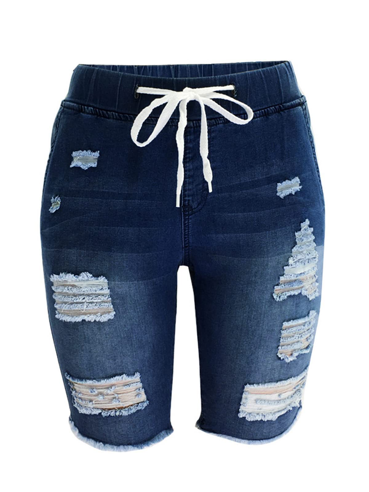 Atditama Women's Mid Rise Ripped Stretchy Bermuda Jean Shorts - Frayed Raw Hem Denim Shorts for Casual Wear | Summer Outfits, Beach Vacation, Street Style Fashion