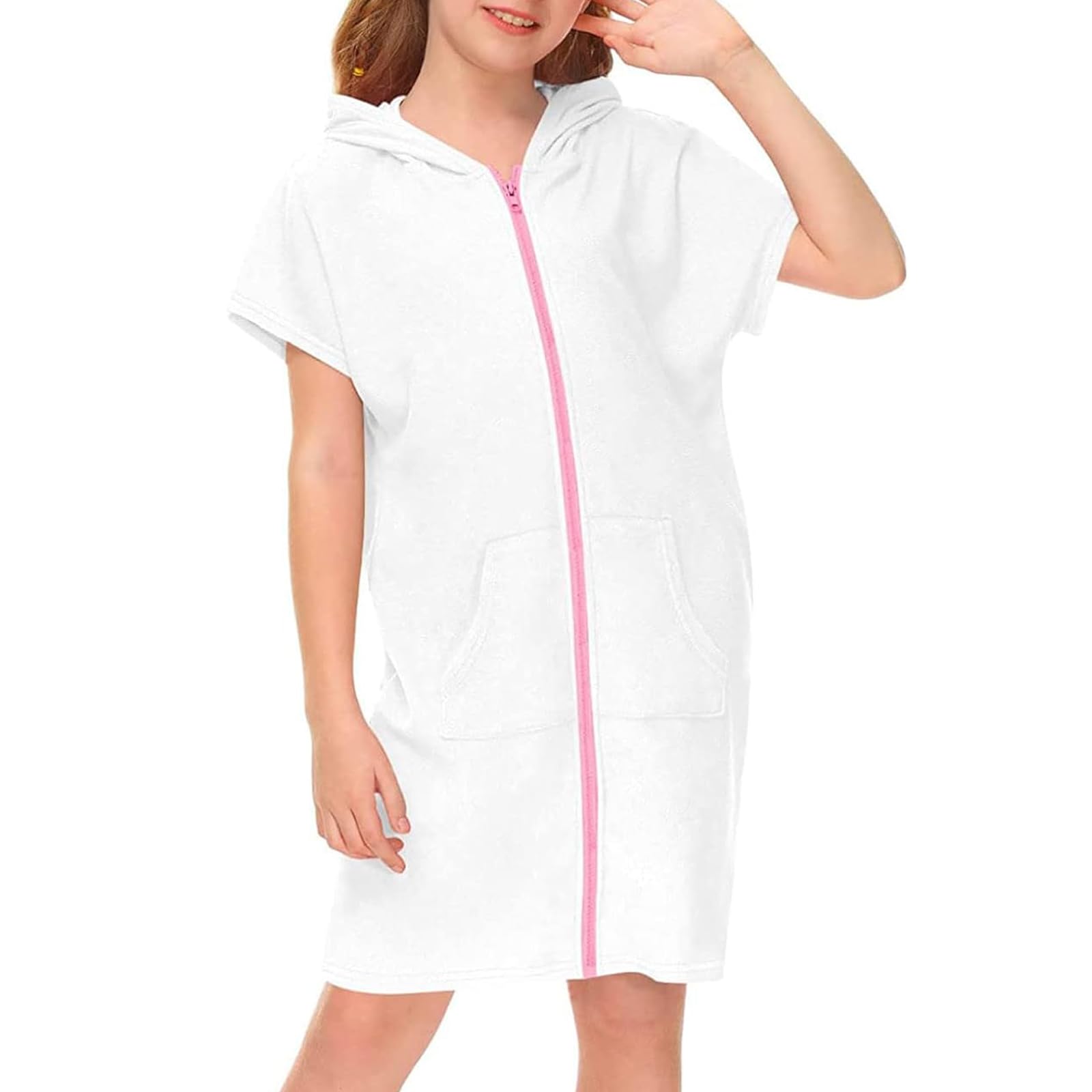 Baby Girls Hooded Bathrobe - Soft Terry Cloth Zip Up Cover Up with Pockets, Beach Hoodie & Shower Wrap for Toddler Swimwear, Poolside, Spa Day and After Bath Cozy Wear