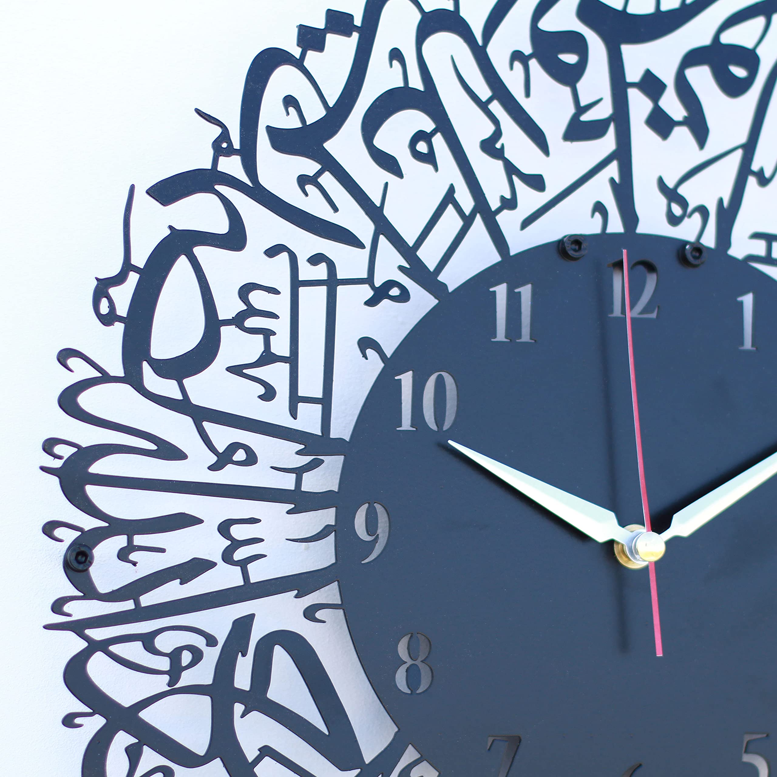 Elegant Surah Al Ikhlas Islamic Wall Clock - Arabic Calligraphy Metal Art with Latin Numerals - 26.4x26.4 Inch Black Quranic Home Decor for Living Room, Mosque & Office