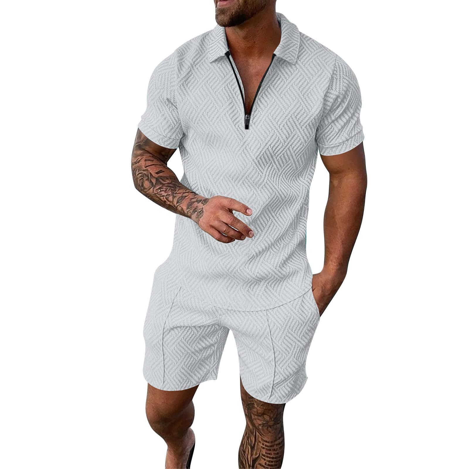 Wouke Men's 2-Piece Activewear Set - Short Sleeve Polo Shirt & Running Shorts for Gym, Jogging, Fitness & Sports | Breathable Workout Outfit for Summer Exercise & Casual Wear