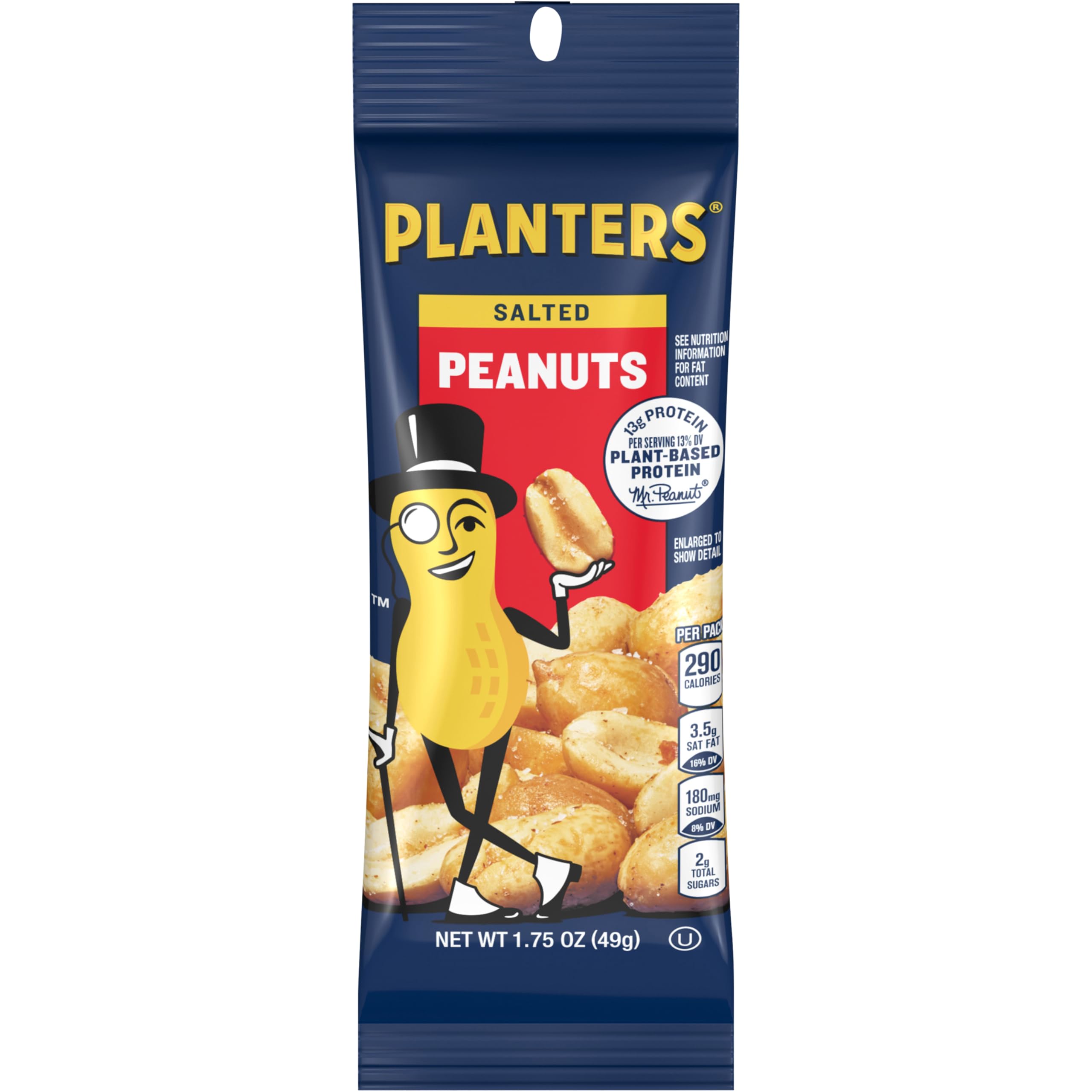 PLANTERS Salted Peanuts - 12 Pack of 1.75 oz Individual Bags | Kosher Certified, High Protein Plant-Based Snacks | Perfect for Parties, School Lunches, Office Snacks & On-the-Go Nutrition