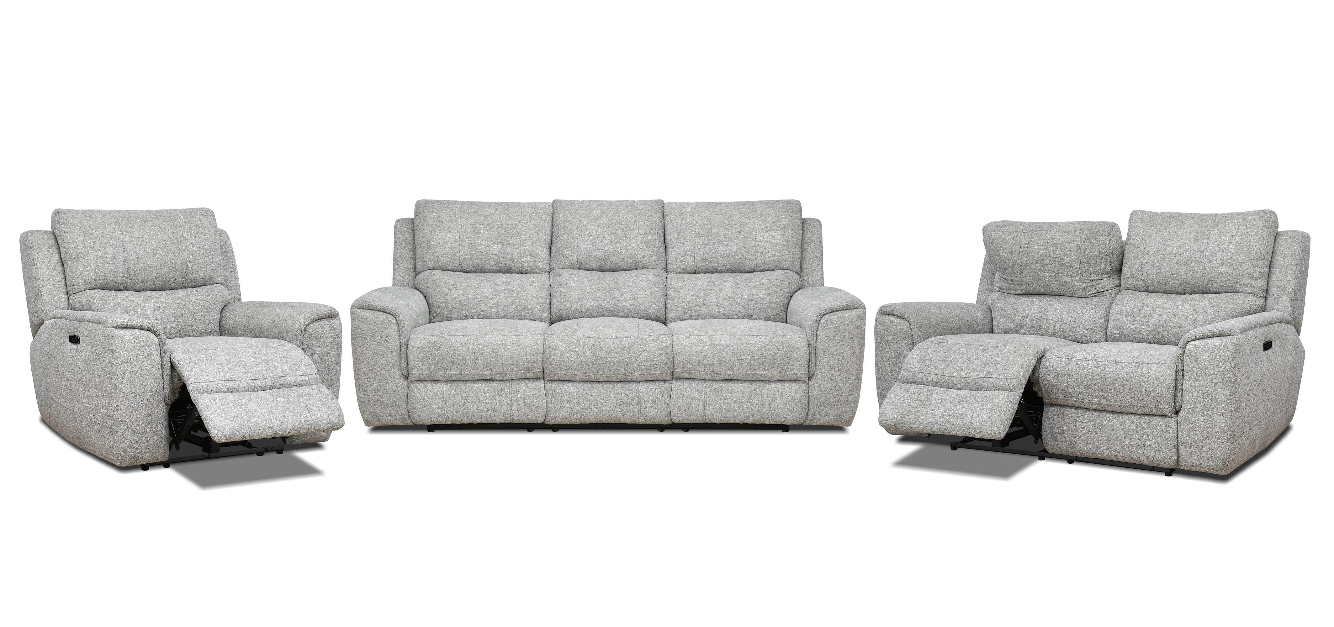 3-Piece Power Reclining Living Room Set - Tweed Ash Fabric Sofa, Loveseat & Chair with Adjustable Headrests | Perfect for Home Theater, Family Rooms & Relaxation Spaces