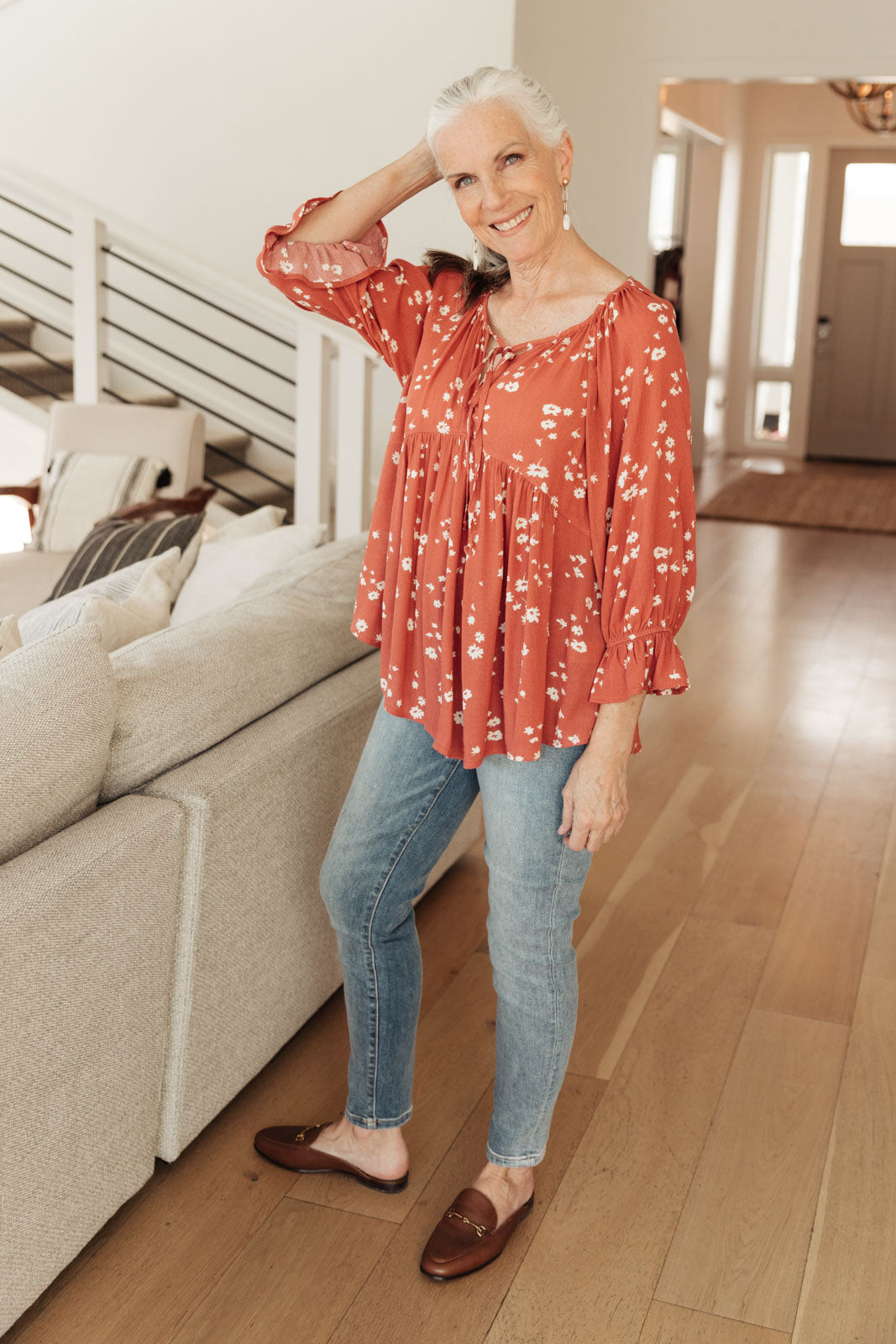 Stylish Daisy Flow Blouse in Rust Color - Perfect for Casual Outings, Office Wear & Spring Fashion