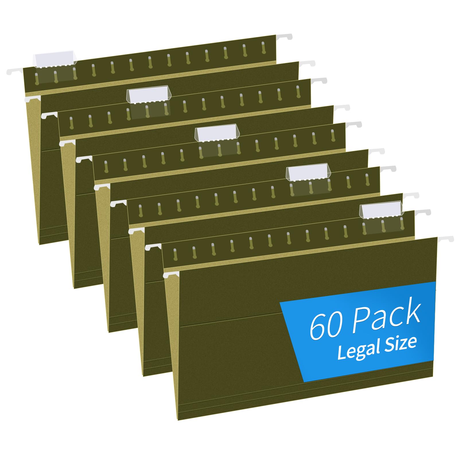 RAZCC 60 Pack Reinforced Hanging File Folders - Legal Size for Bulky Files, Adjustable Tabs, Green - Perfect for Office Filing Cabinets, Document Organization & Home Office Storage