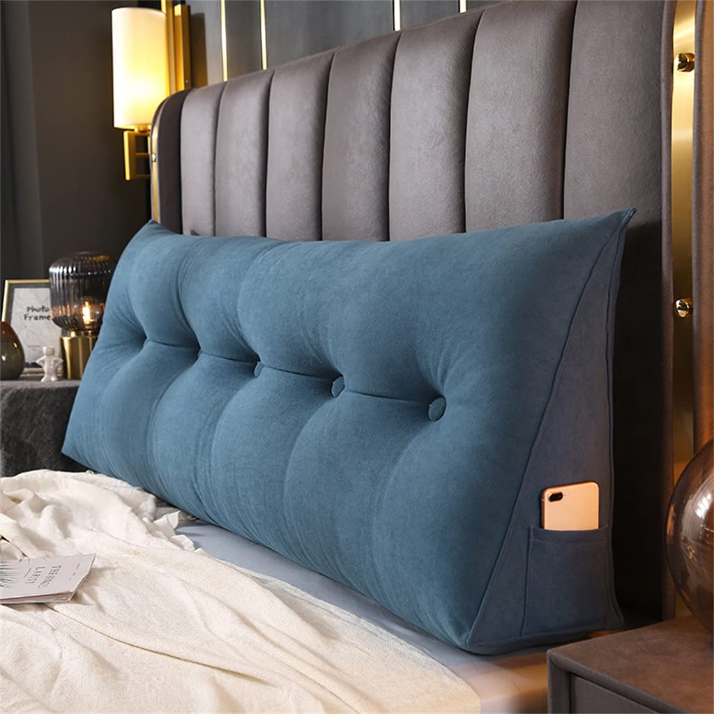 Large Triangular Reading Wedge Pillow - 70inch/180cm Bed Rest Headboard Cushion for Twin, Full, Queen & King Size Beds - Perfect for Reading, Watching TV or Relaxing in Bed - Blue