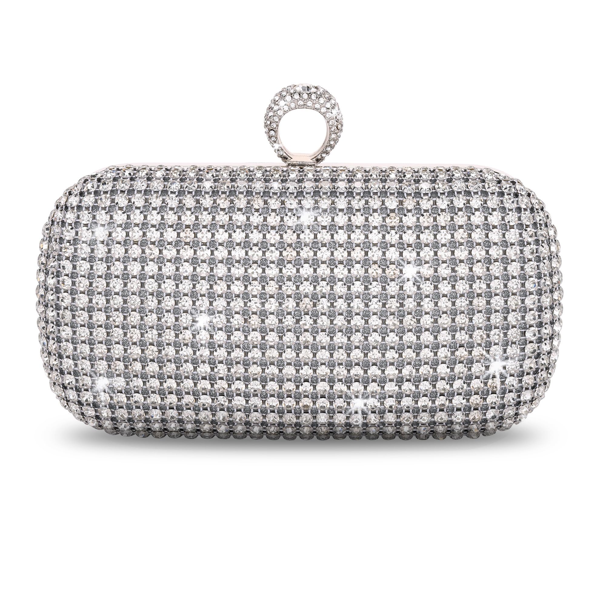 FALETO Women's Rhinestone Evening Clutch Purse - Sparkly Glitter Wedding Clutch Bag with Crystal Ring Clasp for Bridal Party, Prom, Dinner & Special Events