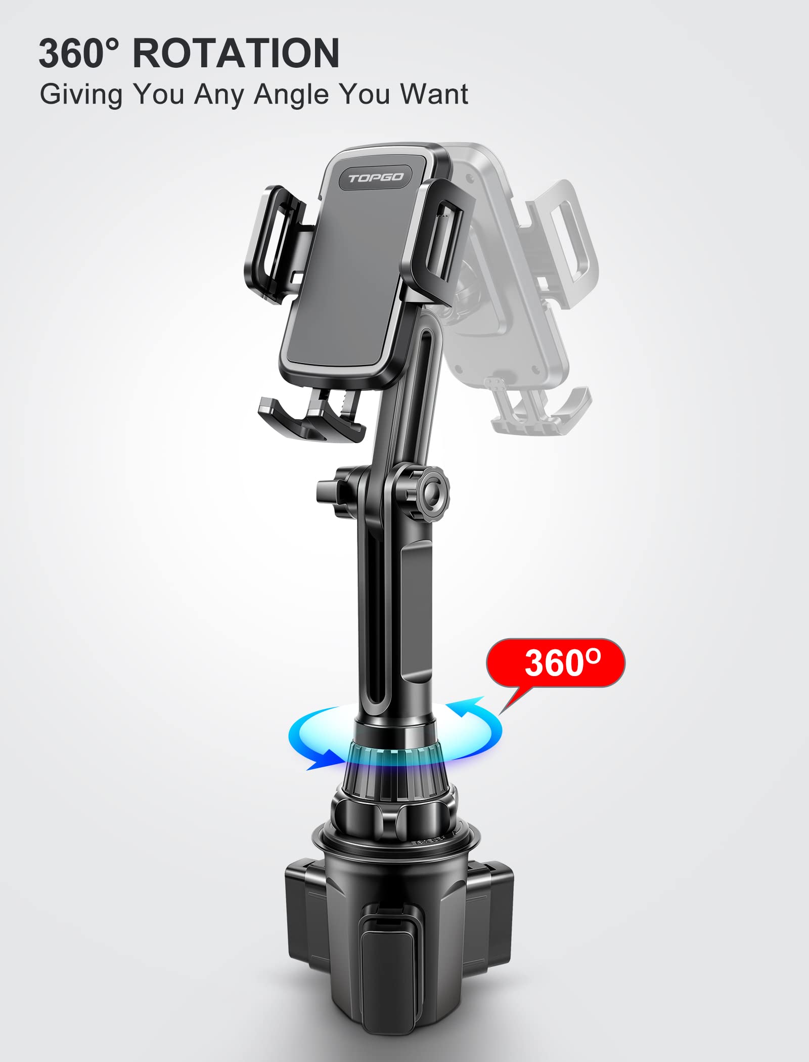 Adjustable Cup Phone Mount with Gooseneck & Long Pole - Universal Car Cup Holder Phone Stand for iPhone Samsung (Perfect for Road Trips, Commuting & Hands-Free Viewing)