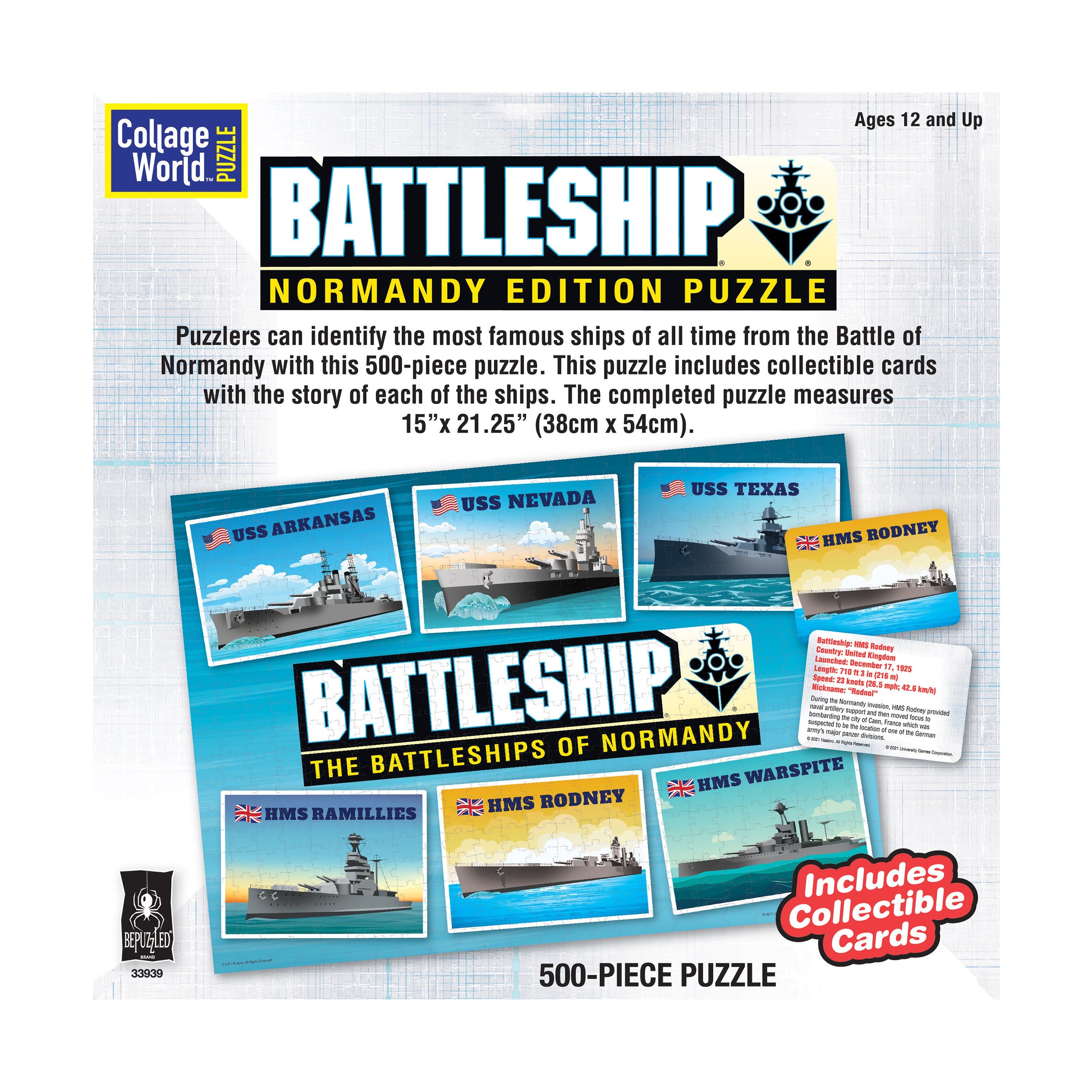 Collage World Battleship Normandy Edition 500-Piece Jigsaw Puzzle - Perfect for History Buffs & Puzzle Enthusiasts
