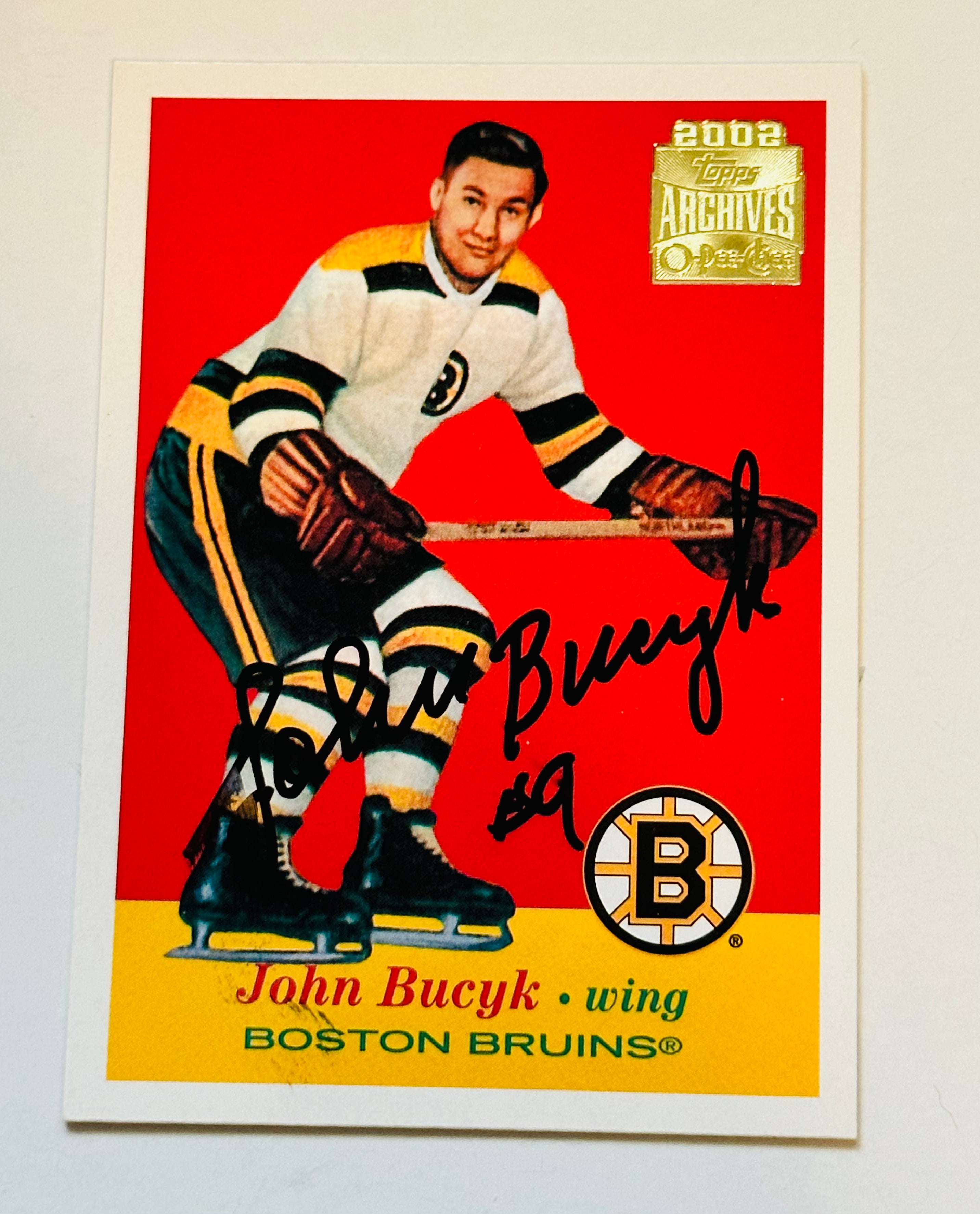 Johnny Bucyk Boston Bruins Autographed Hockey Card with COA - Collectible Memorabilia for NHL Fans & Sports Enthusiasts
