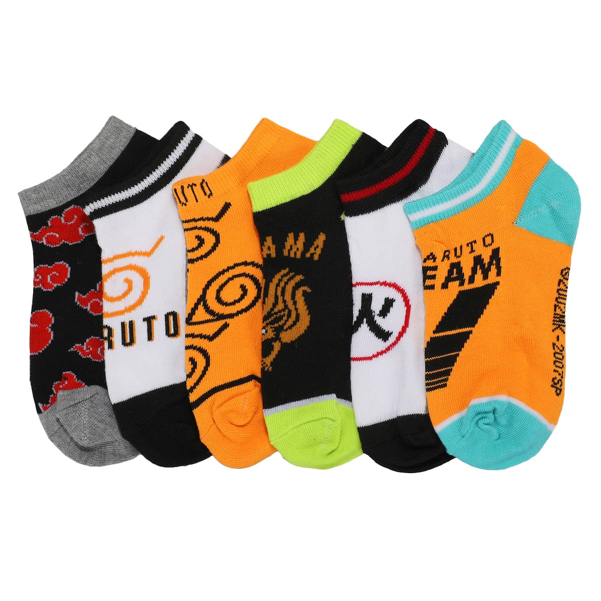 Bioworld Naruto Anime Ankle Socks for Kids Boys - 6-Pack Cute Cartoon Character Socks - Perfect for Cosplay, School, and Daily Wear