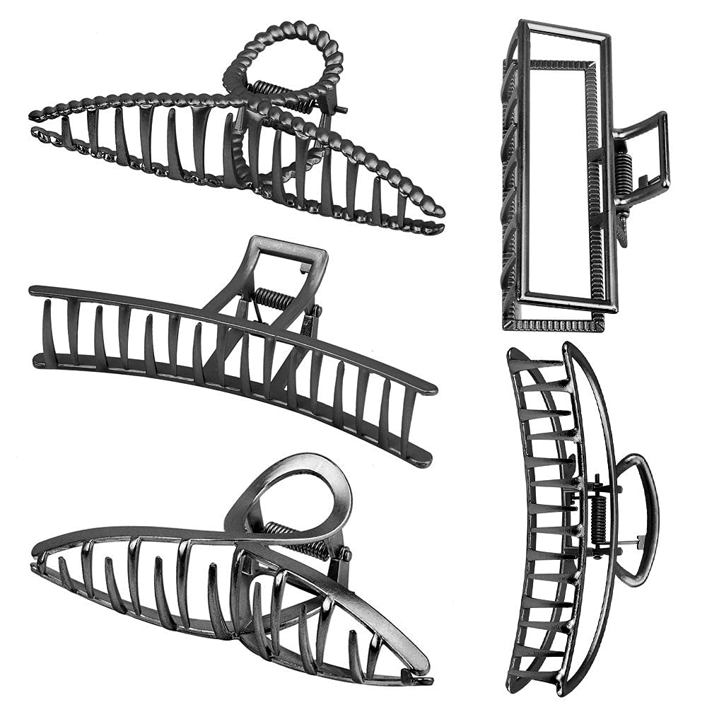 Large Metal Hair Claws for Thick Long Hair - Non-Slip Butterfly Clips with Grip Teeth, Strong Hold Hair Clamps for Women (Black) | Perfect for Updos, Ponytails & Everyday Hairstyles