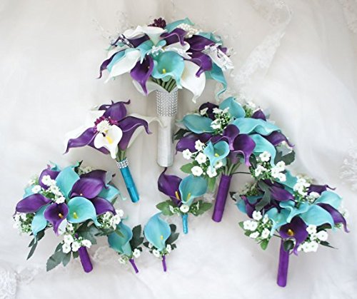 Purple Calla Lilies with Crystals - Wedding Flower Girl Bouquet