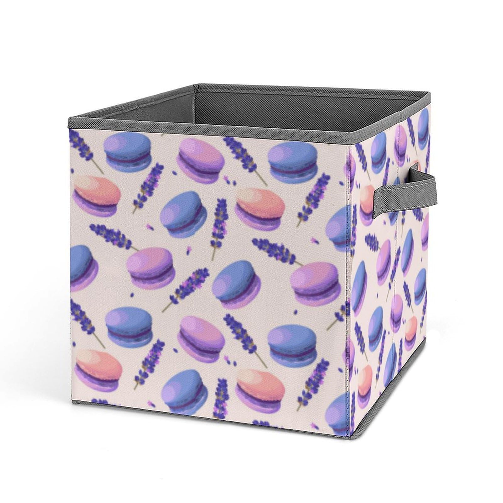 Pink Donut & Purple Lavender Flower Storage Bins - 10.6 Inch Large Collapsible Storage Cubes Organizer for Shelves, Closet, Blankets, Books, Foldable Clothes Basket with Handle (4 Pack) - Perfect for Bedroom, Nursery, and Office Organization