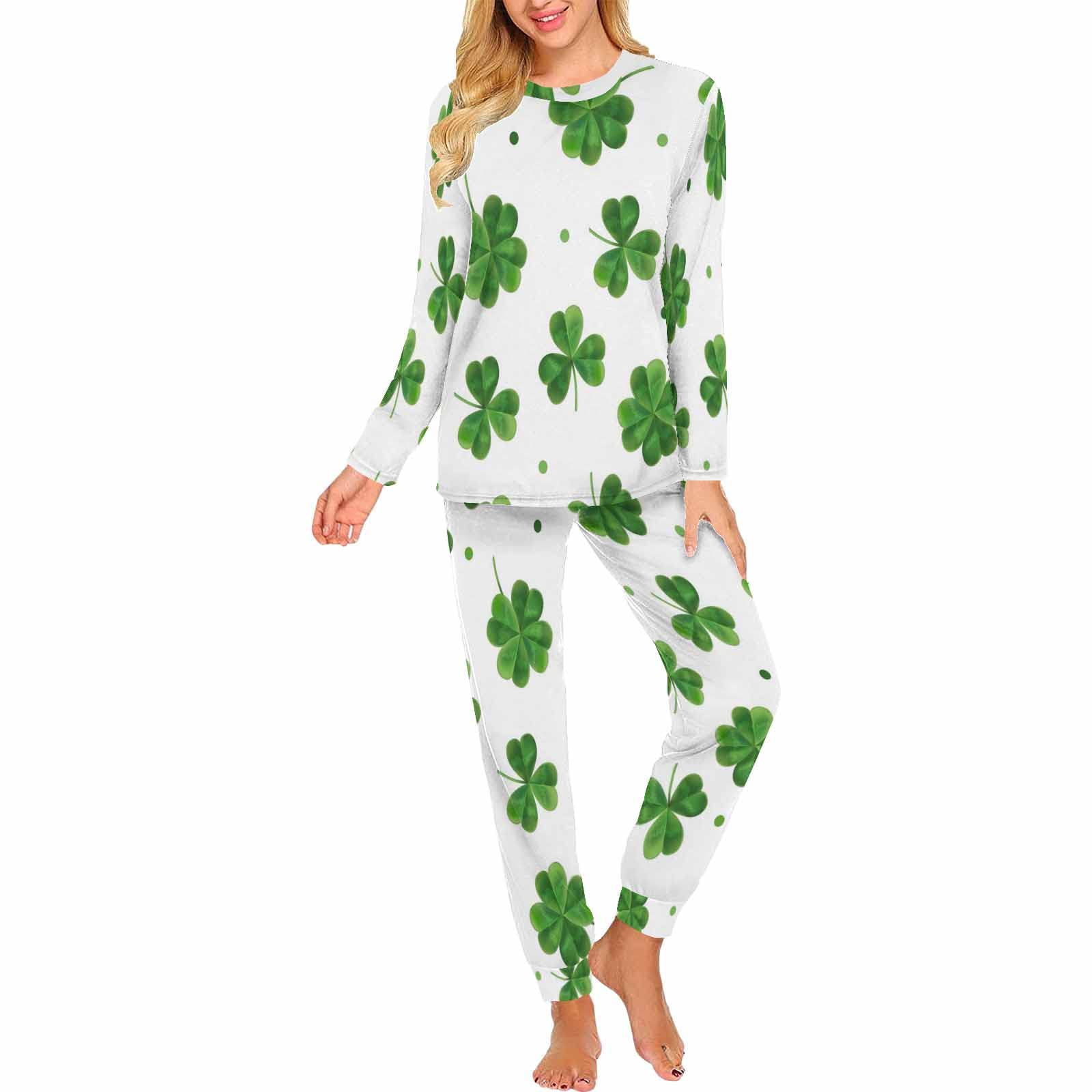 InterestPrint Clover Leaves Women's 2-Piece Sleepwear Set - Soft Pajamas & Lounge Wear for Comfortable Nights & Relaxing at Home