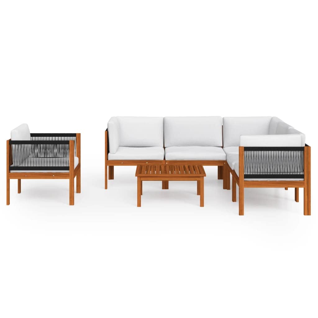 7-Piece Acacia Wood Patio Lounge Set with Cream Cushions - Weather-Resistant Outdoor Furniture with Table, Sofas & Armchair for Garden, Backyard, or Poolside Relaxation