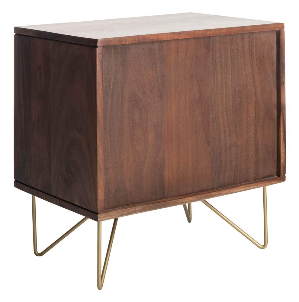 Safavieh Raveena Modern Honeycomb Nightstand with Natural Wood & Brass Hairpin Legs - Perfect for Bedroom, Living Room, or Office Side Table