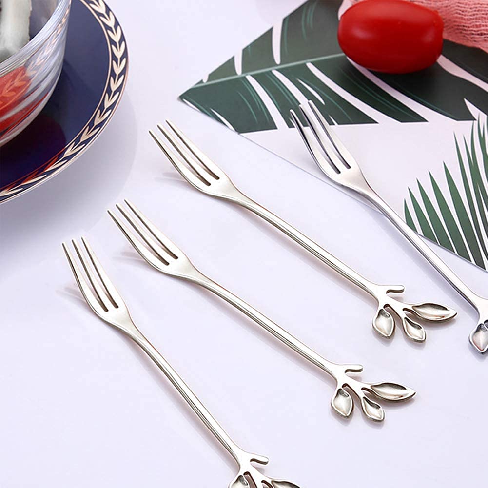 10-Piece Stainless Steel Appetizer Forks Set - Creative Leaf Design Dessert Forks for Cake, Fruit, and Small Bites - Dishwasher Safe Silver Tableware by RuiChy - Perfect for Parties, Weddings, and Fine Dining