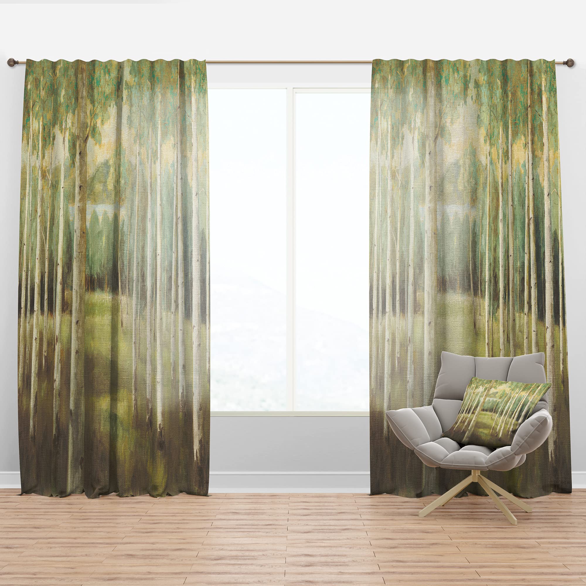 DesignQ 'Aspens Neutral Forest' Thermal Insulated Curtains - 52x63 Single Panel for Bedroom & Living Room - Soundproof Blackout Drapes for Home Decor, Nursery & Office