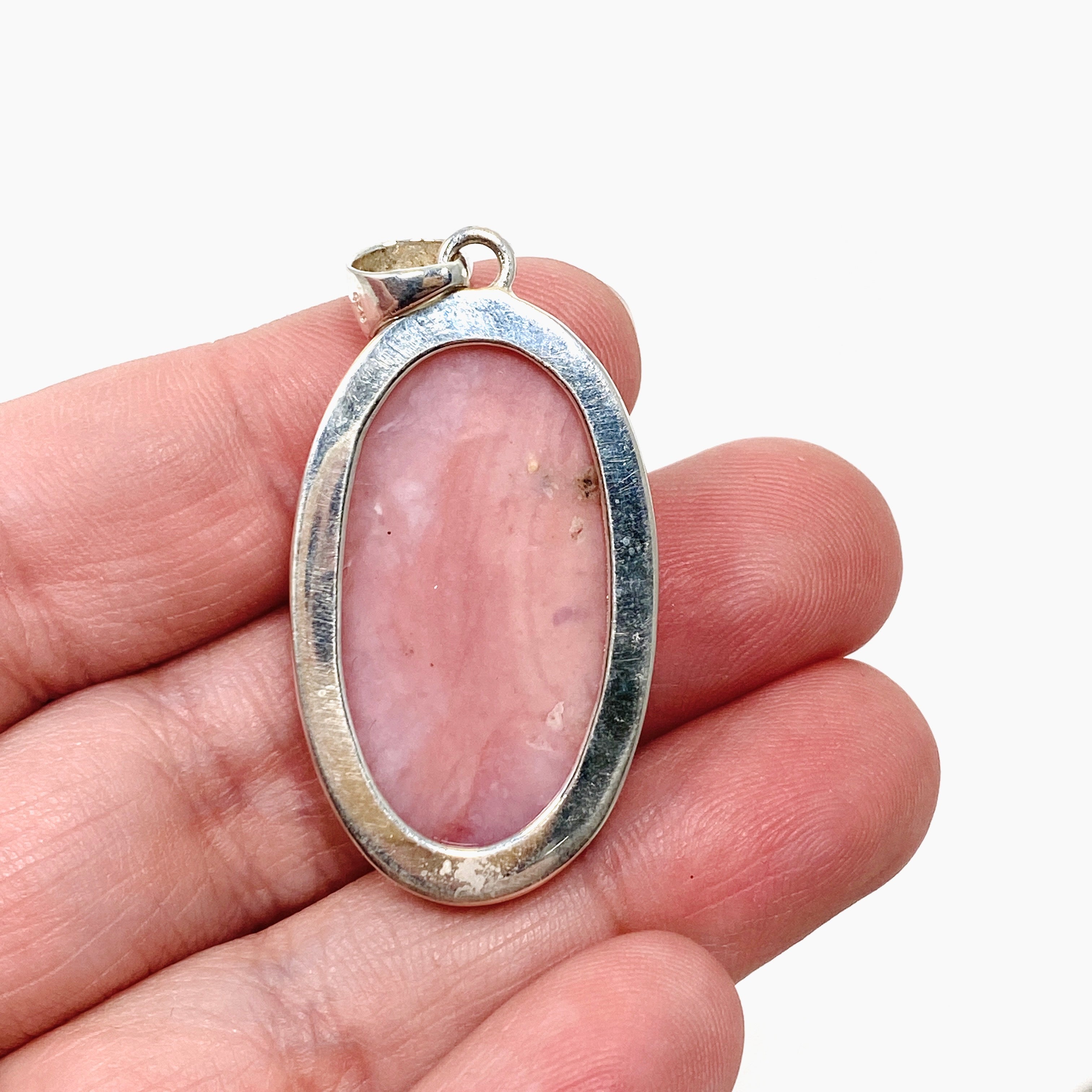 Natural Pink Opal Oval Cabochon Pendant in Handcrafted Hammered Silver Setting - KPGJ4668 | Elegant Jewelry Gift for Women, Perfect for Valentine's Day & Anniversaries