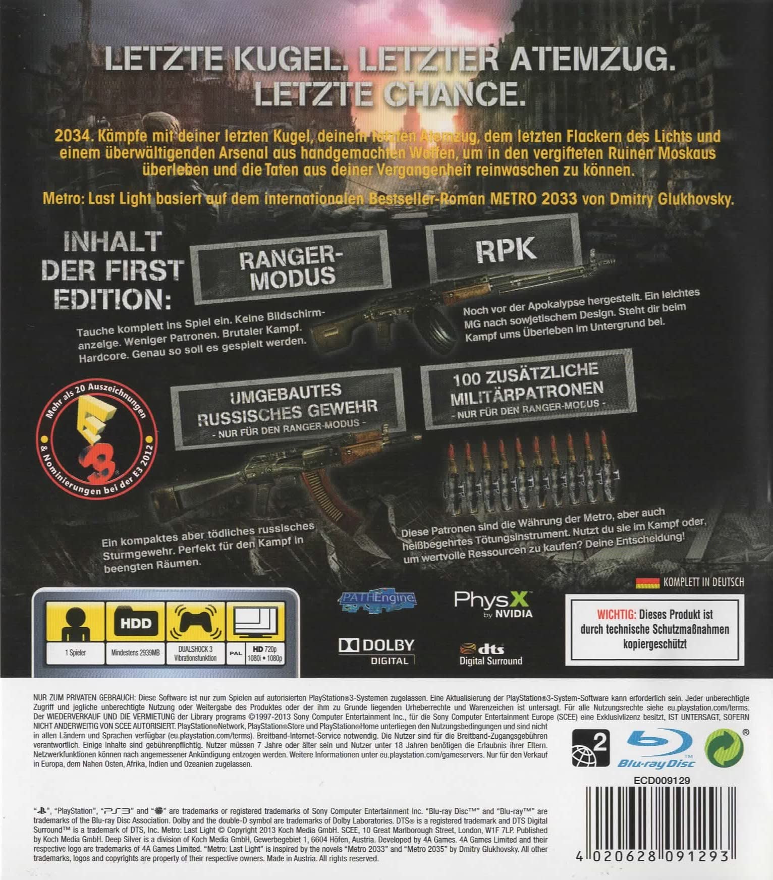 Metro Last Light First Edition - Uncut Version for PlayStation 3 - Post-Apocalyptic Survival FPS Game for Hardcore Gamers | Perfect for Fans of Atmospheric Horror Shooters