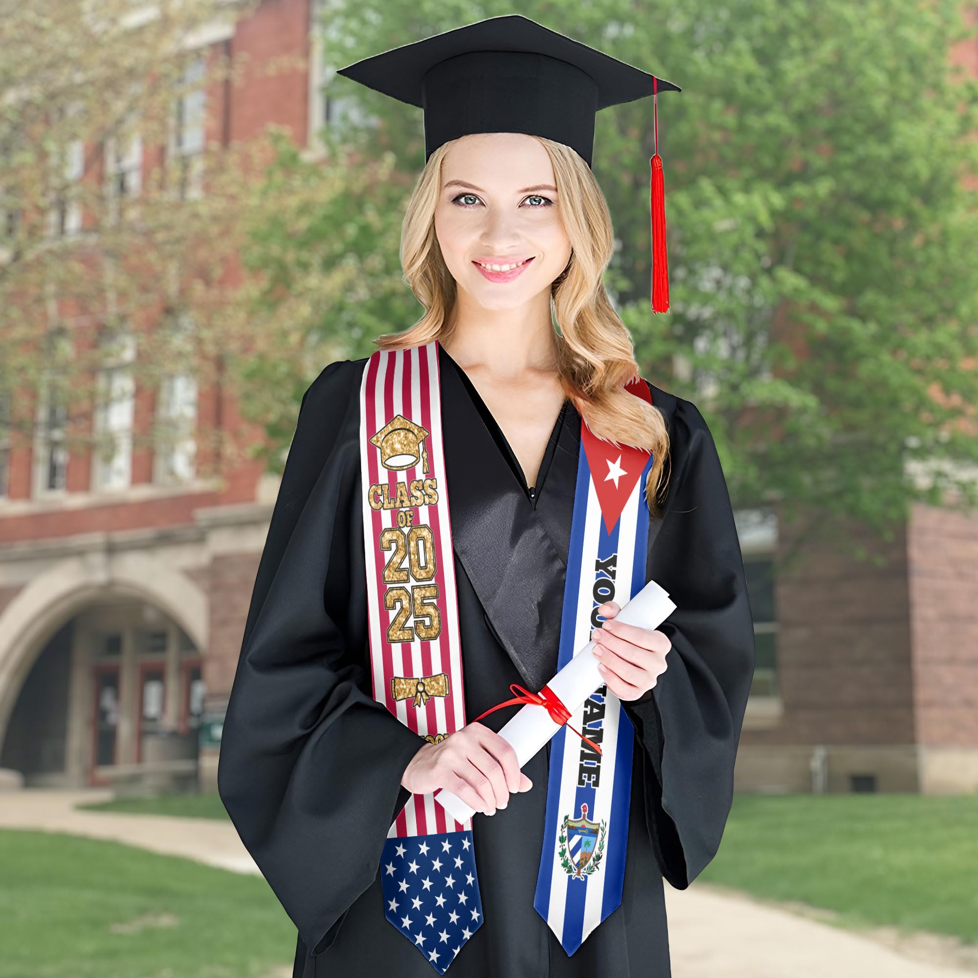 Custom Cuban American Flag Graduation Stole - Personalized Graduation Sash for Cubans 2025 | Perfect for Graduation Ceremonies, Cultural Celebrations & Pride Events