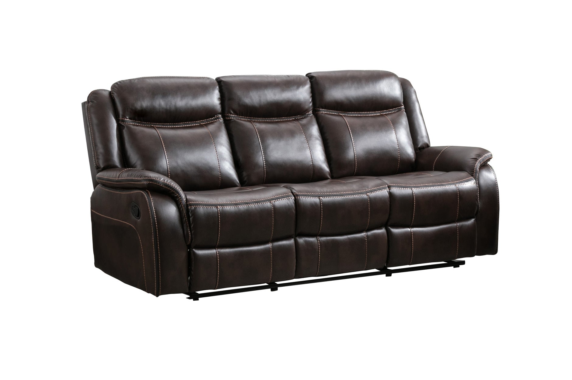 Brown Paxton Reclining Living Room Set - 3-Piece Comfortable Leather Sofa & Loveseat with Cup Holders | Perfect for Family Movie Nights & Entertaining Guests