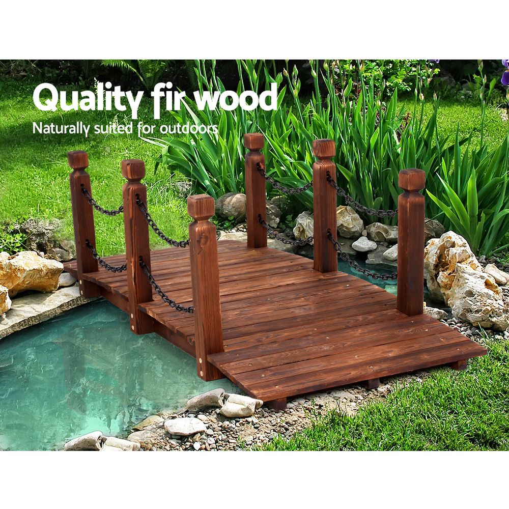 160cm Wooden Garden Bridge with Chain - Rustic Outdoor Decor for Pathways, Ponds & Landscaping - Perfect for Backyard, Patio & Garden Design