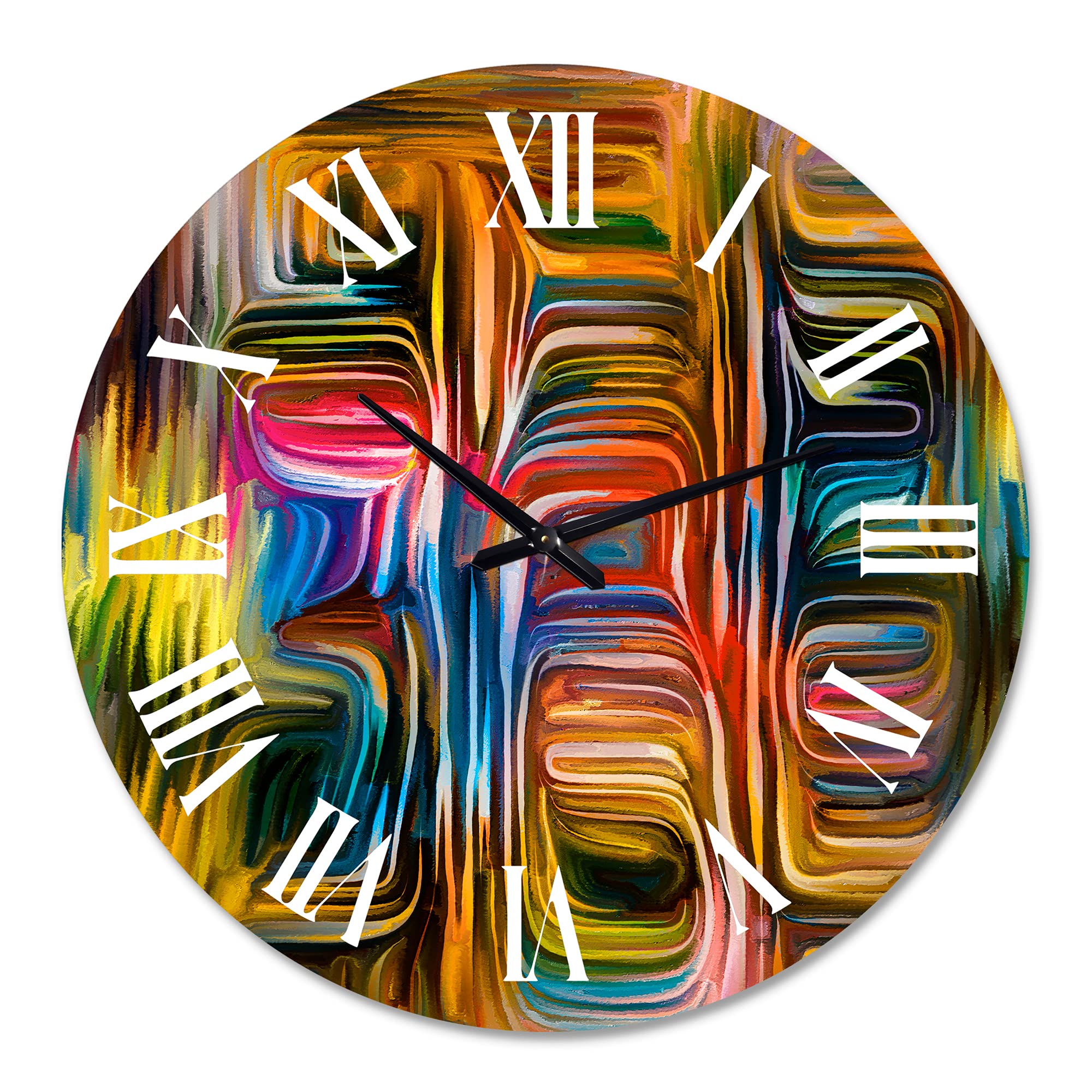DesignQ Modern Wall Clock 'Colour Fusion II' - Large Abstract Fractal Wall Art Clock for Living Room, Bedroom & Office Decor | Silent Non-Ticking Home Decoration