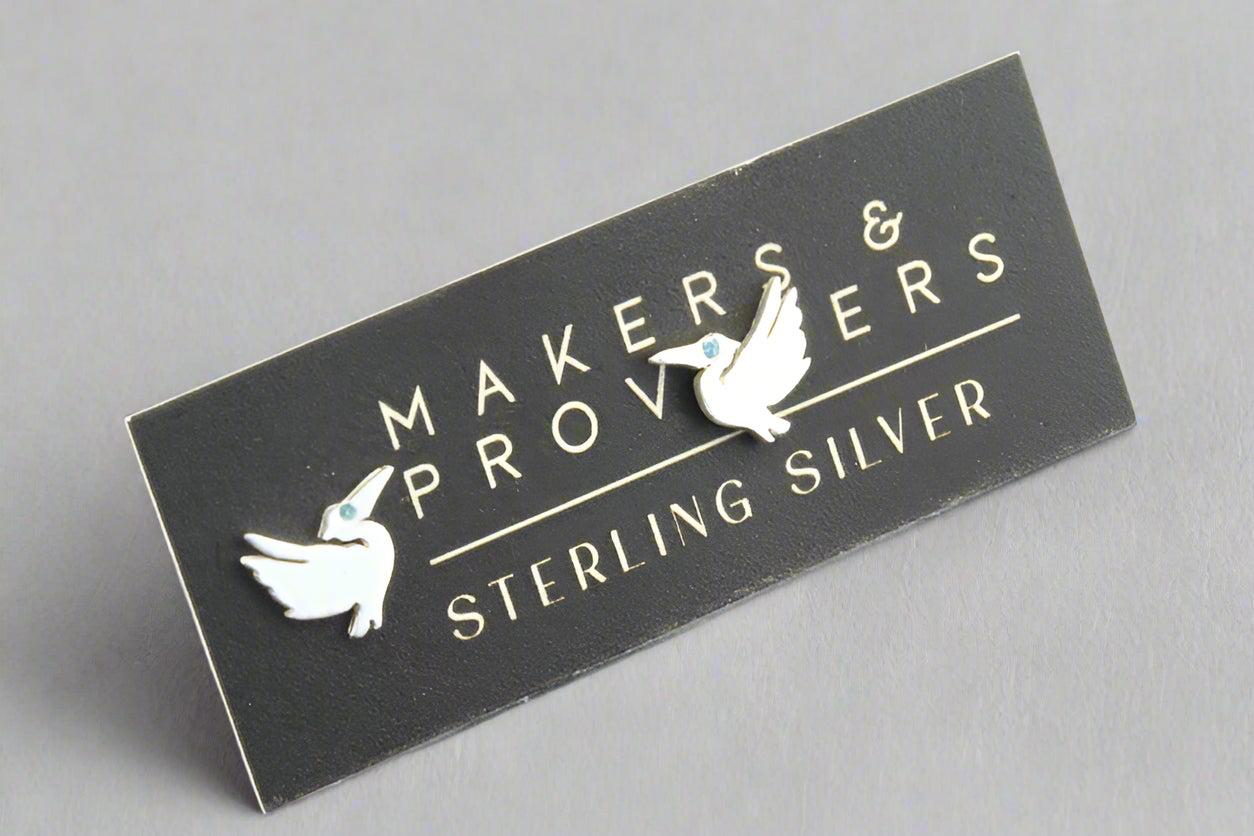 Blue Cubic Zirconia Sterling Silver Pelican Stud Earrings - Perfect for Beach Parties, Summer Outfits & Casual Elegance