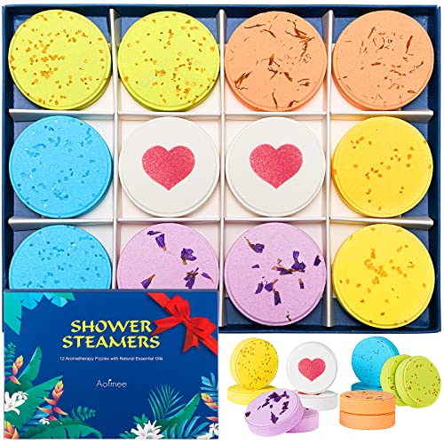 Aofmee Aromatherapy Shower Steamers - 12 Pack Relaxing Shower Bombs with Essential Oils for Stress Relief & Self Care - Perfect Gift for Women, Mom, Wife on Christmas, Birthday, Valentine's Day & Mother's Day - Use for Spa Night, Relaxation, and Stress Relief at Home