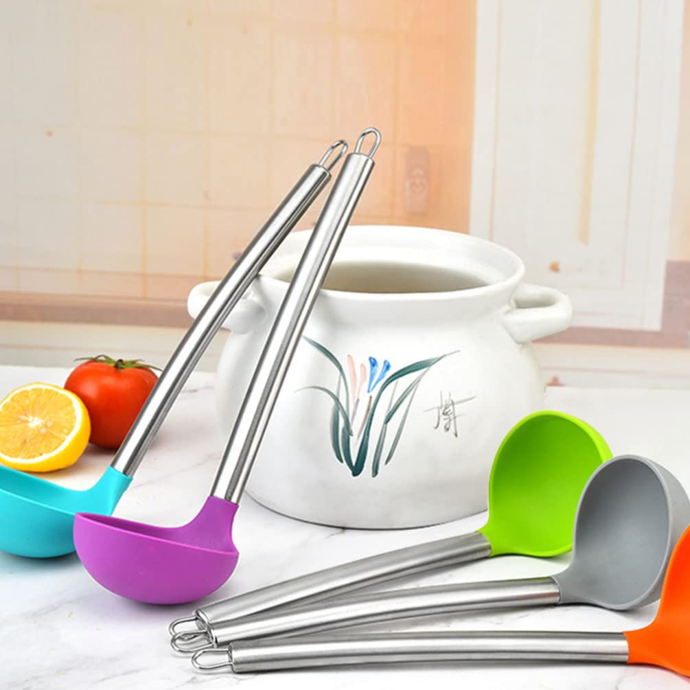 2-Pack Reusable Silicone Soup Ladles with Long Handle - BPA-Free Kitchen Spoons for Cooking, Serving Rice & Soup - Perfect for Home, Restaurants & Outdoor Picnics