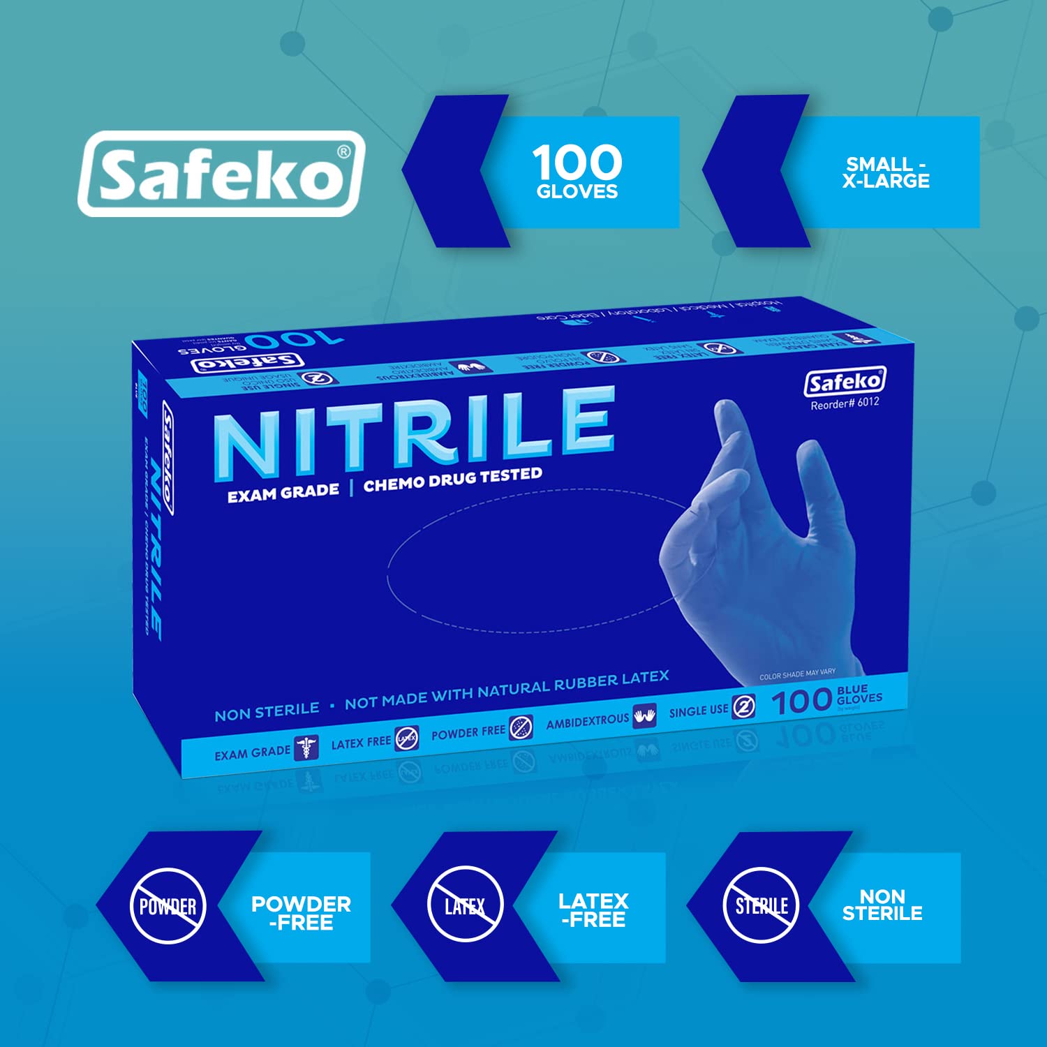 Premium Nitrile Exam Gloves - Latex Free, Powder Free, Disposable Safety Gloves for Medical, Dental, Food Handling & Cleaning - 100/Box