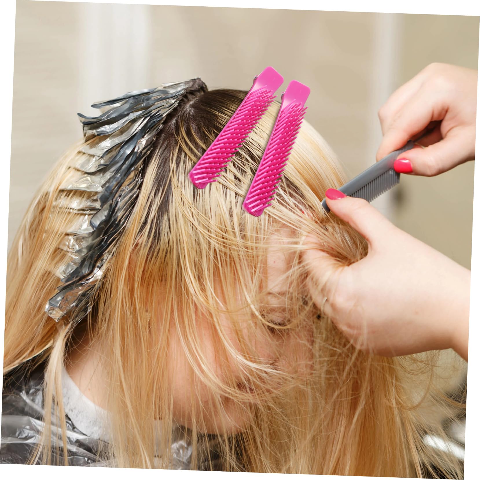 Kichvoe 2-Pack Extra Large Hair Sectioning Clips for Curly Hair - Salon Quality Styling Tools with Large Round Mirror, Perfect for Makeup & Hairdressing (Pink)