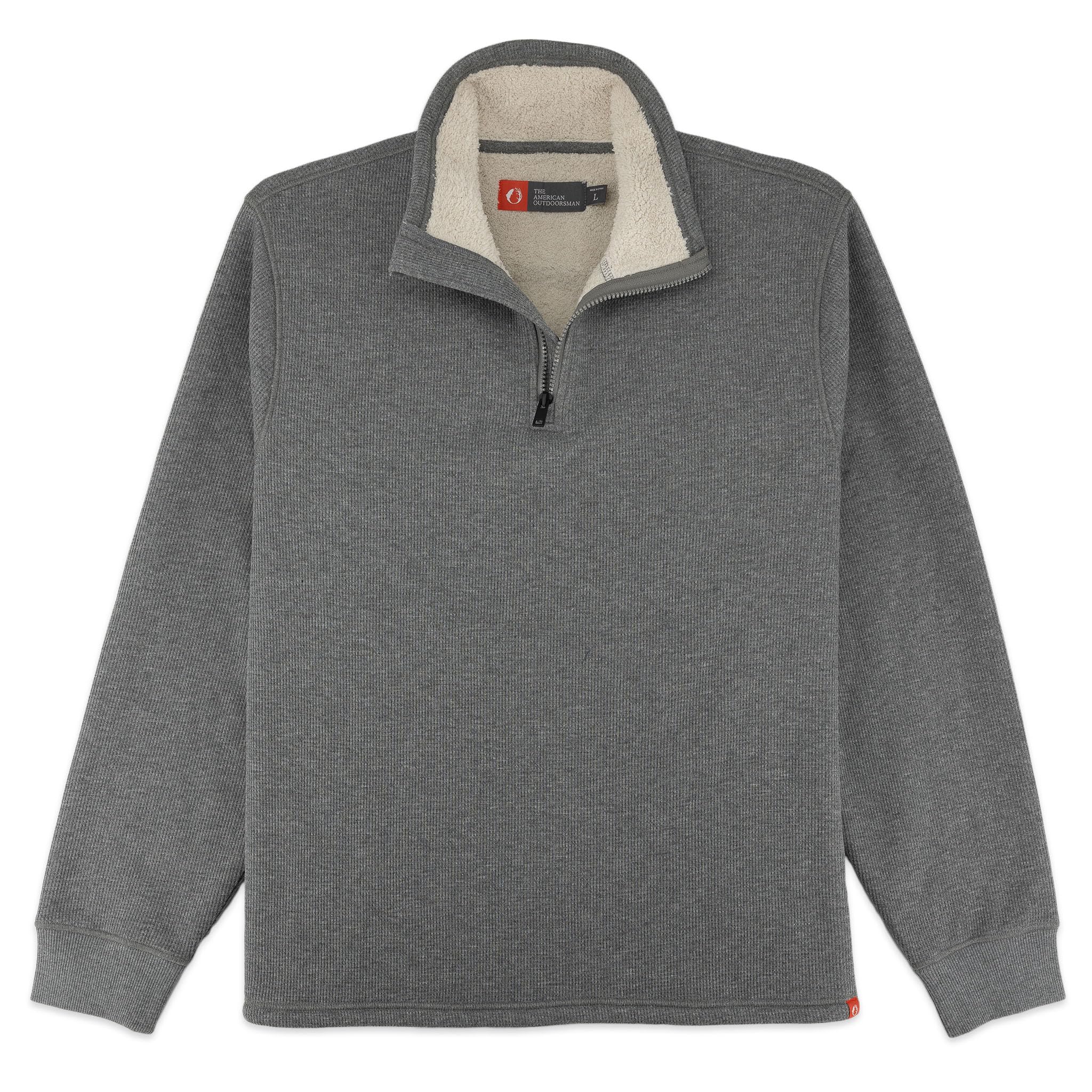 Men's Sherpa Lined Waffle Quarter Zip Mock Neck Pullover - Warm Winter Long Sleeve Shirt for Outdoor Adventures, Hiking, Camping & Casual Wear
