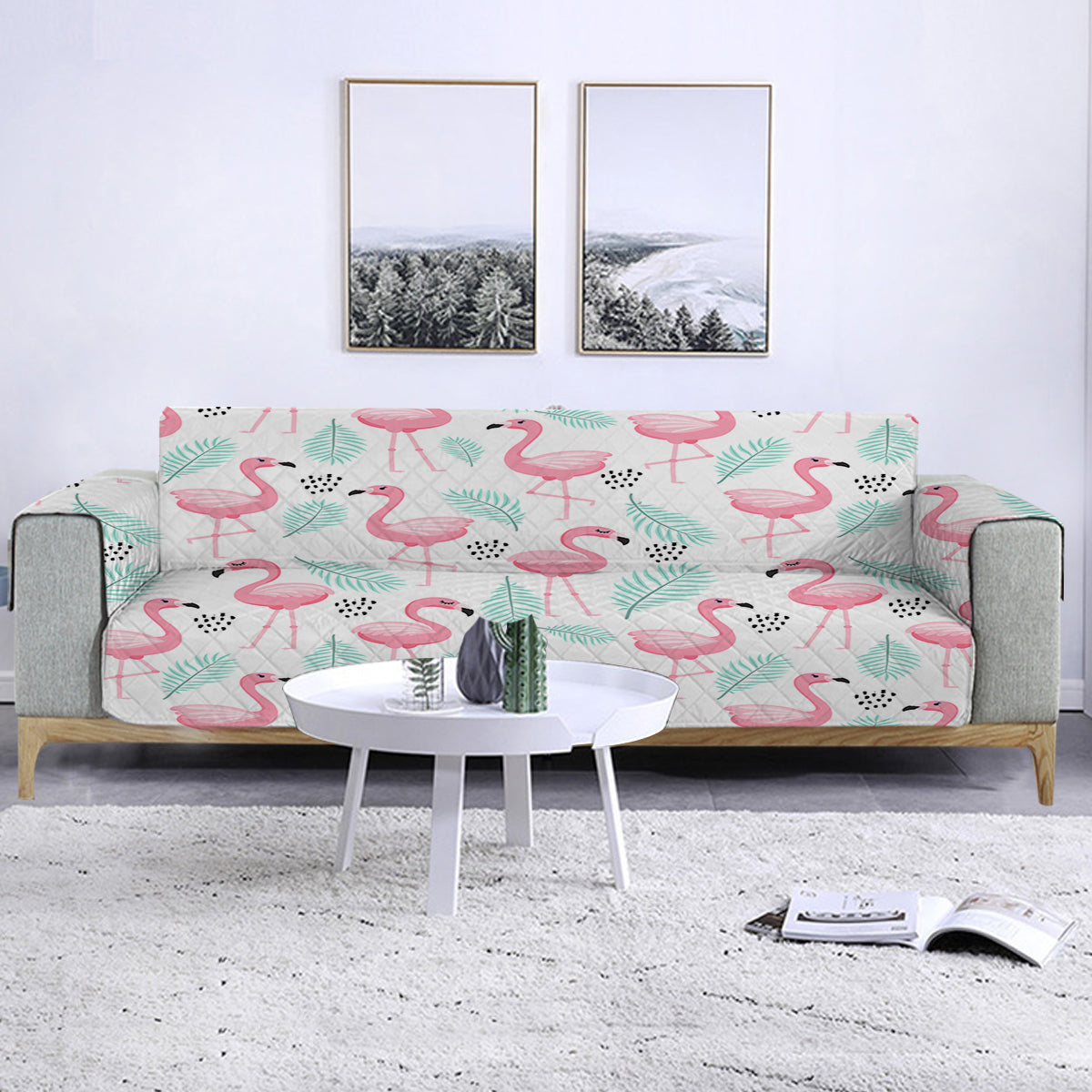 Stylish Flamingo Print Sofa Cover - Soft, Durable Stretchable Couch Protector for Living Room, Bedroom, or Dorm - Water & Stain Resistant Furniture Slipcover