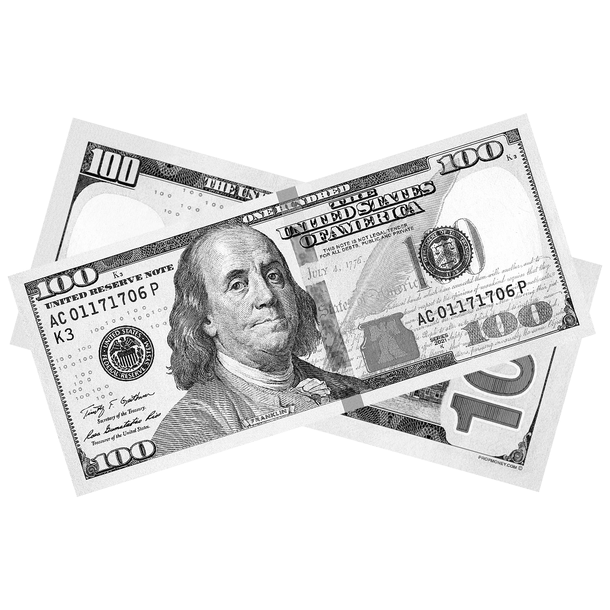 100 Pack of $100 New Series Monochrome Gray Prop Money Bills - Perfect for Movies, TV Shows, Music Videos & Photography Props
