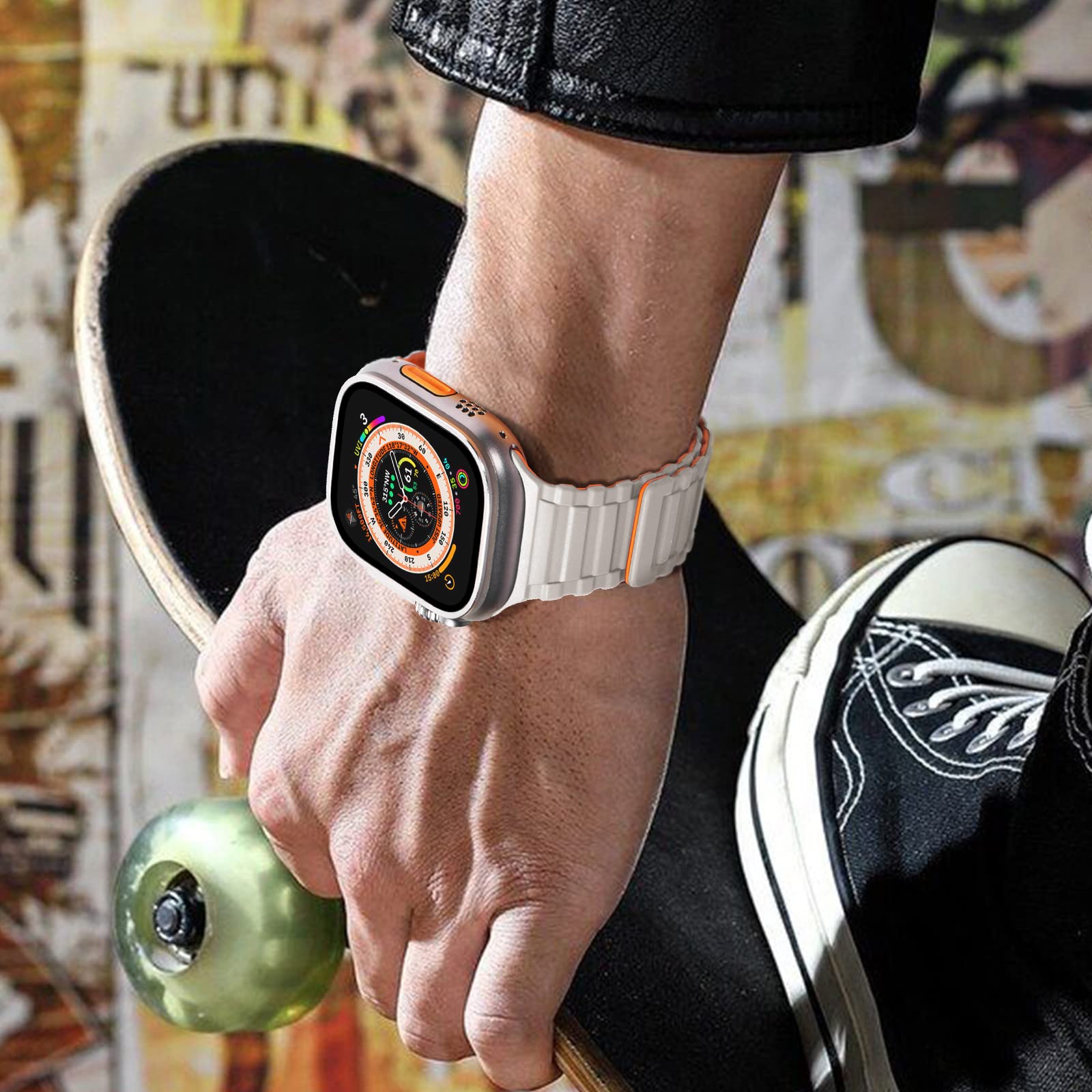 Premium Magnetic Silicone Sport Band for Apple Watch Series 9/8/7/6/5/4/3/SE/Ultra 2 - Compatible with 38mm/40mm/41mm/42mm/44mm/45mm/49mm - Adjustable Strong Strap for Men & Women - Perfect for Workouts, Running & Daily Wear