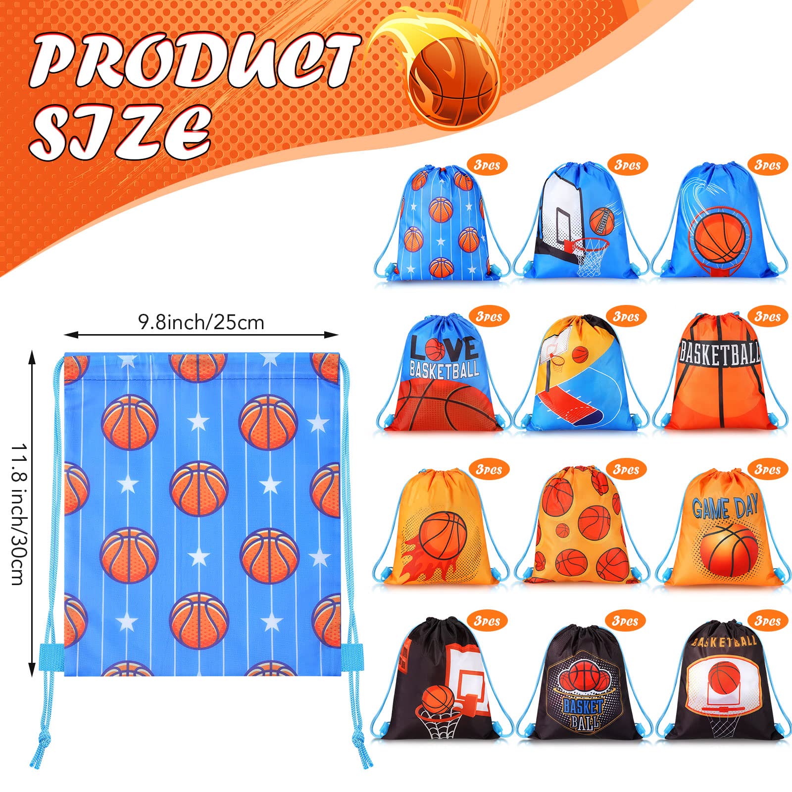 Sanwuta 36 Pcs Basketball Party Favor Bags - Sports Themed Drawstring Goodie Bags for Birthday Parties, Team Events & Gym Workouts - Perfect for Basketball Gifts, Small Ball Storage & Sports Favors